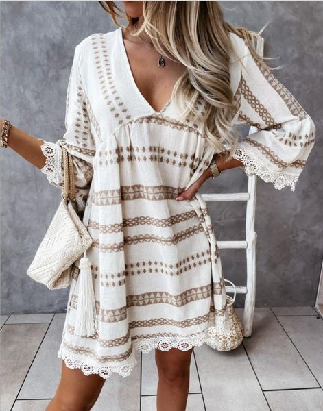 

party dresses 2021 style women loose dress ladies stripe printed deep v-neck half sleeve casual plus size -xxl, White;black