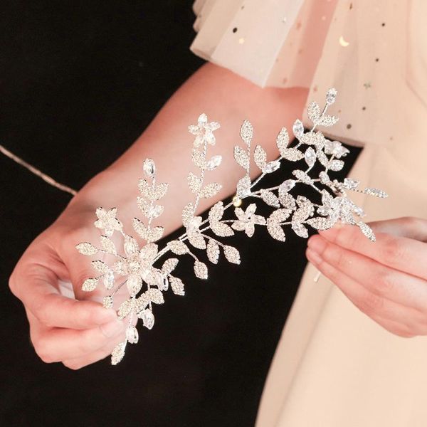 

headpieces handmade wedding crown floral crystal hair accessories western fashion headdress for bride hairpin ornaments, Silver