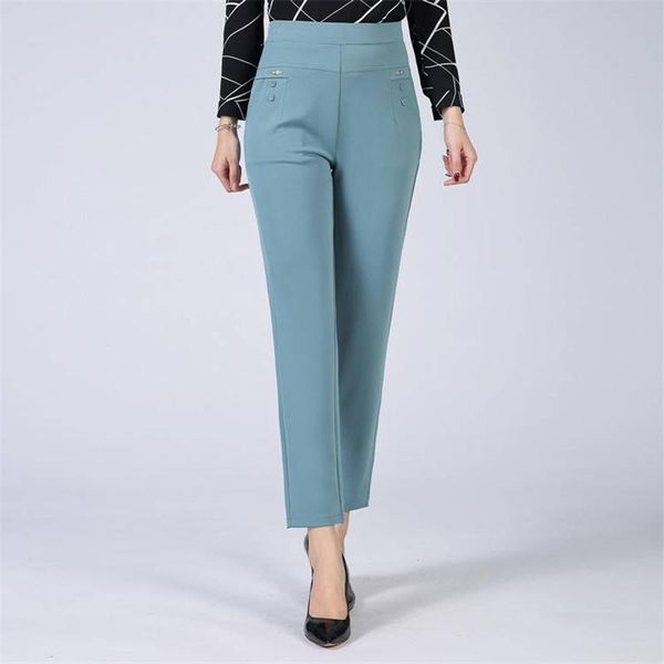 

women's pants & capris summer mom's plus size 5xl thin casual office high waist lady slim stretch straight trousers joggers women, Black;white