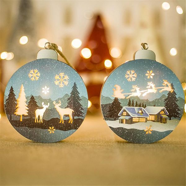 

christmas decorations round wooden hanging led light decor tree wood luminous decoration