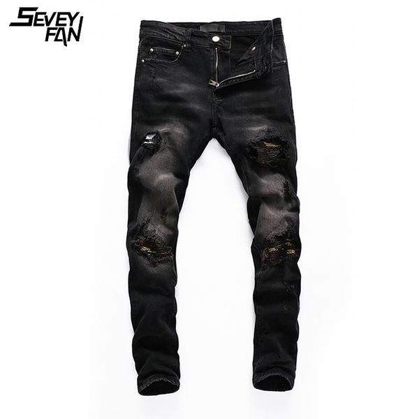 

men's jeans fashion ripped biker men pleated camouflage patchwork slim hole denim pants embroidery black streetwear jean trouser, Blue