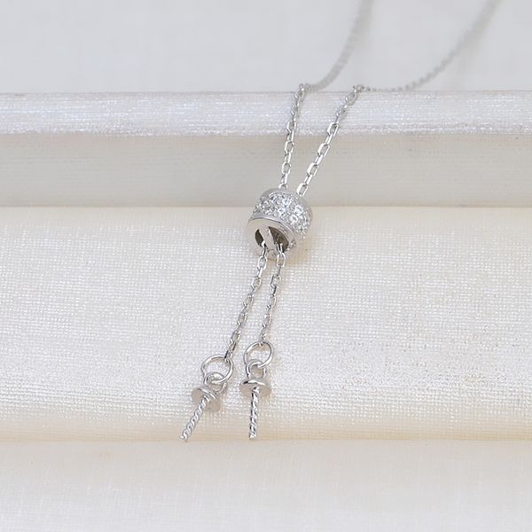 

diy handmade s925 silver double bead pendant necklace clavicle women's set chain empty holder 2053