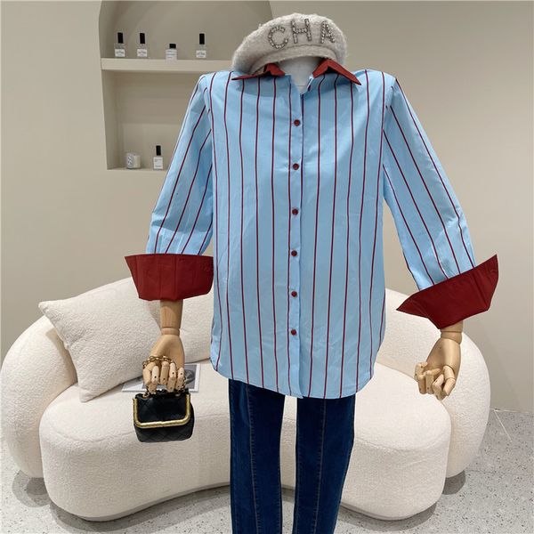 

female spring summer vertical stripe medium length retro loose tchs, Black;white