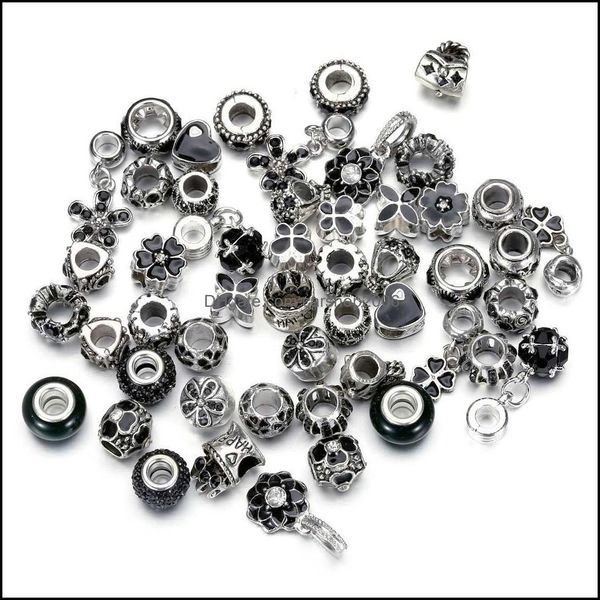 

charms jewelry findings & components 50pcs/lot crystal big hole loose beads spacer craft european rhinestone bead charm for bracelet necklac, Bronze;silver