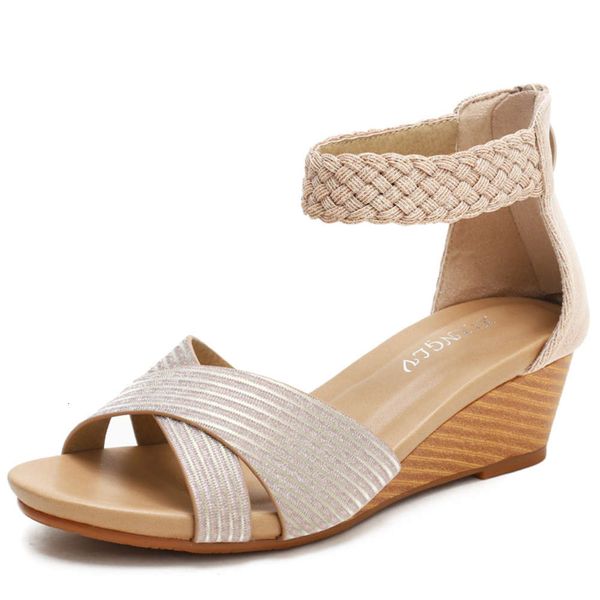 

sandals women's summer fairy style sho knitting roman fashion wedge heels 1418-726, Black