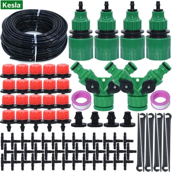 KESLA 5M-50M Kit di irrigazione a goccia d'acqua da giardino Irrigazione Gocciolatori regolabili Sistema di irrigazione contagocce per serra 210610