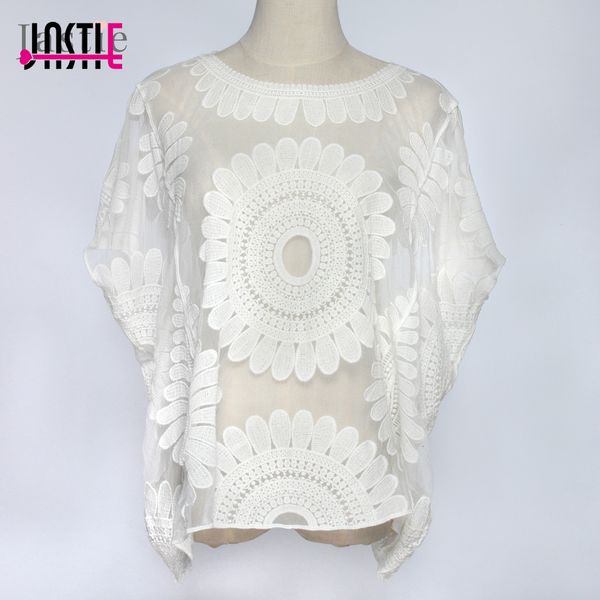 

2021 new sunflower batwing sleeves blouse cover up summer lace floral crochet vestidos de fiesta embroidery blusas women blouses opyj, White
