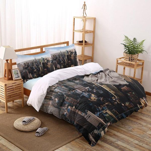 

bedding sets city york landscape printed set  king size soft fashion duvet cover bed sheet fitted pillowcase