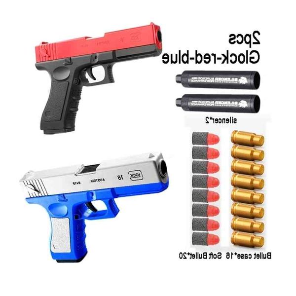 

54442pcs/set glock eva soft ball toy guns for boys outdoor shooting games air weapons pistol 1911 model shell ejection with silencer