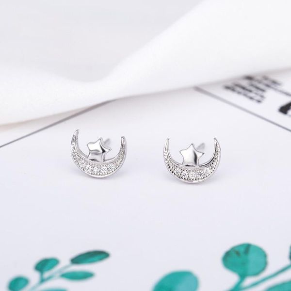 

stud fashion ear accessories silver s925 sterling stars moon studs earrings with box, Golden;silver
