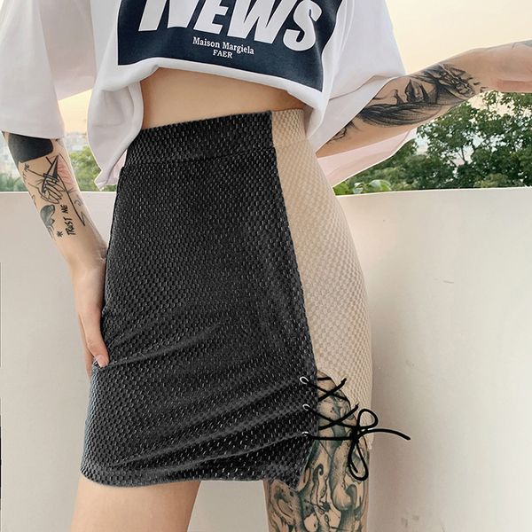 

spring women skirts high waist drawstring a-line black skirt girls cute sweet ladies all-match outfits gothic clothes y2k, Black;gray