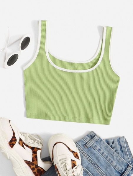 

rib-knit ringer crop tank v4uj#, White