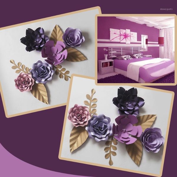 

purple giant paper flowers backdrop artificial handmade flower 5pcs+leaves 5pcs wedding & party deco home decoration video1