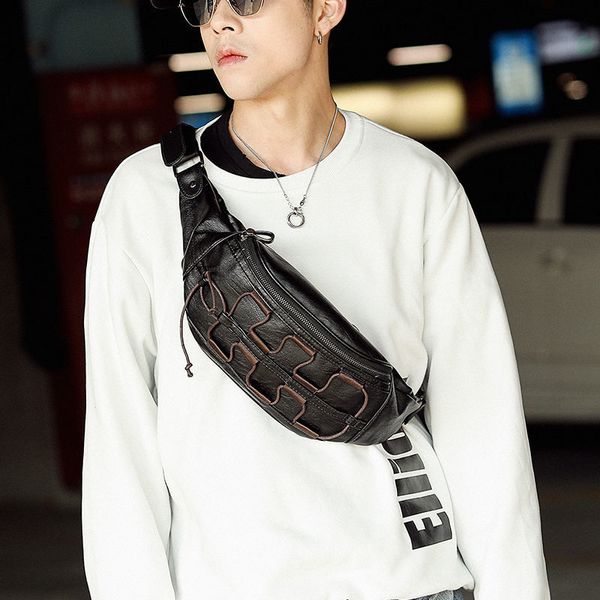 

original design korean style mens new chest bag small bag simple leather trendy mens chest bag personalized shoulder backpack