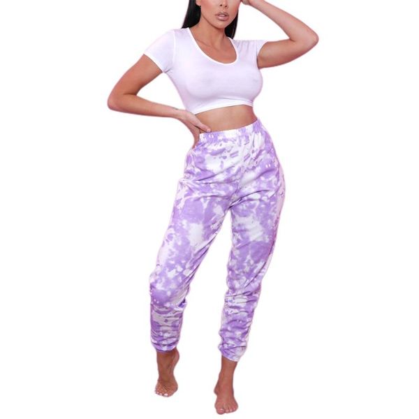 

women tie dye pants cuffed joggers color sweatpants capri pants casual running sport home wear trousers, Black;white