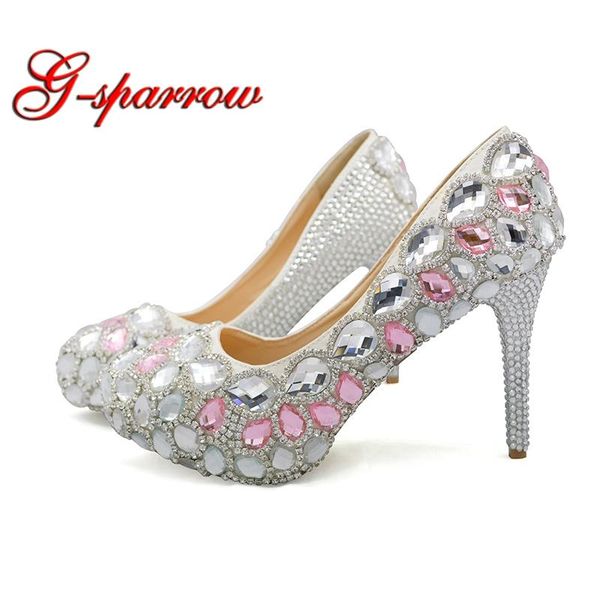 

dress shoes 2021 custom made wedding reception silver with pink rhinestone bride party woman spring gradation prom pumps, Black