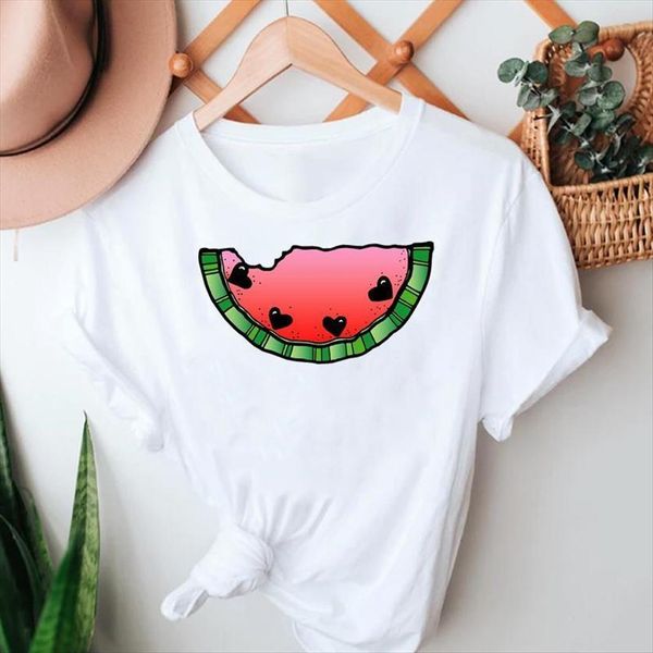 

watermelon clothing printing 90s women short sleeve summer tshirts cartoon clothes graphic t lady print female tee shirt, White