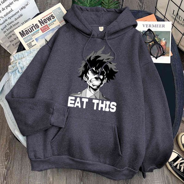 

my hero college eats this print hooded sweatshirt men's animation winter cloth wool cartoon casual cloth hooded sweatshirt men's h, Black