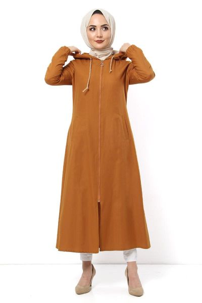 

women's jackets hooded hijab cap tsd1095 tan, Black;brown