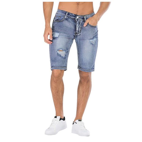

men's jeans 2021 brand men shorts short pants destroyed skinny ripped pant frayed denim streewear plus size, Blue