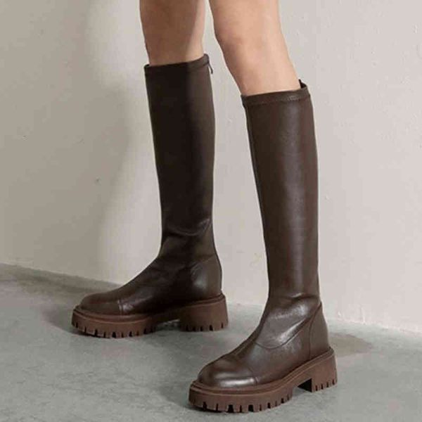 

boots joelho botas altas mulheres outono inverno dedo pÃ© ren sapatos couro plutÃ´nio saltos grossos longas respirÃ¡vel vjvm, Black