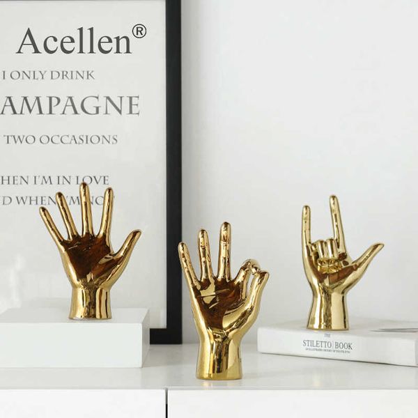 Nordic Altın Kaplama Yaratıcı Parmak Düzenleme Ev Dekor Modern Reçine Minyatür Figürinler Dekorasyon Aksesuarları Masası 210804