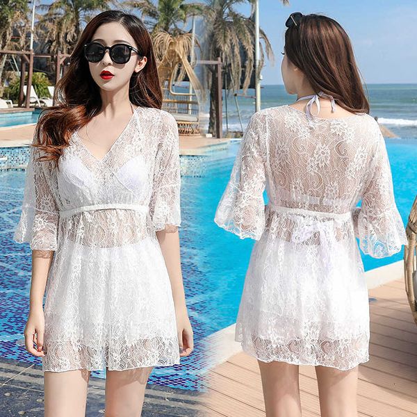 

split 2020 new summer fashion thin boxer conservative blouse three piece swimsuit for women, White;black
