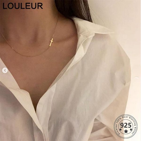 Louleur Collana girocollo in argento 925 fatta a mano per le donne Collana con croce in oro minimalista di alta qualità per gioielli femminili raffinati Q0531