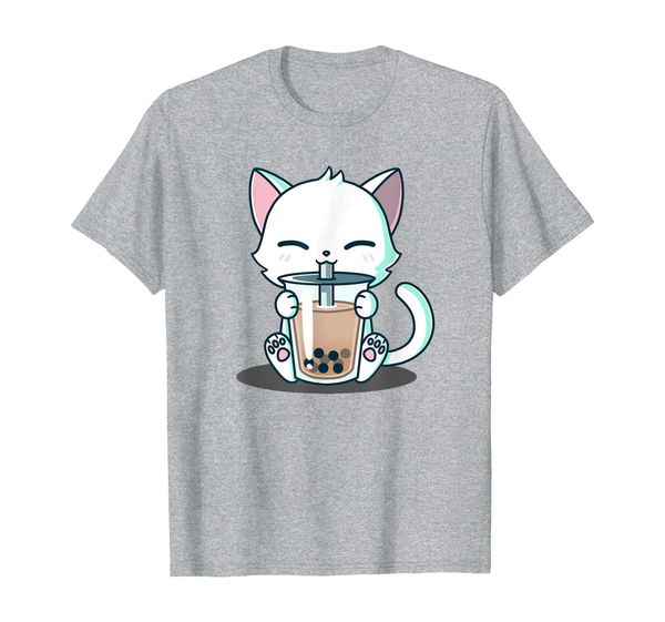 

boba cat t-shirt kawaii kitten drinking boba cat t-shirt, White;black