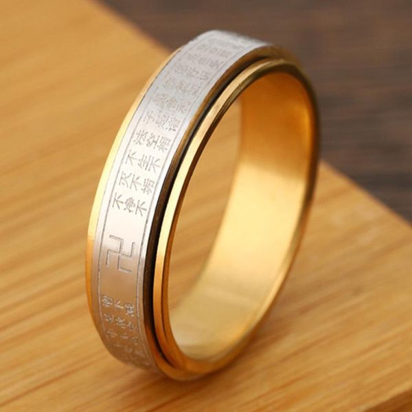 

wedding rings china carved buddhist rotatable heart sutra titanium steel ring men lotus fun small finger for women, Slivery;golden