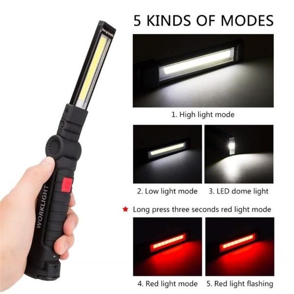 

flashlights torches 5 modes cob portable led work light usb rechargeable magnetic torch worklight for camping repair car daily inspect flash