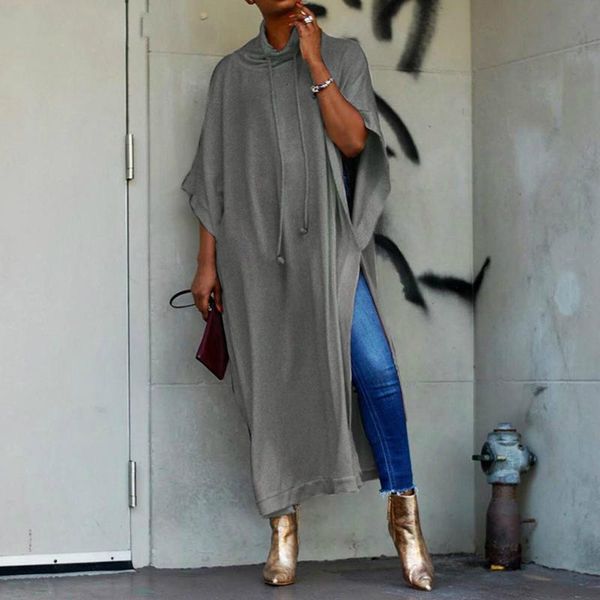 

2021 summer blouses women long blouse shirt ladies casual polyester bat sleeve blusas side split style cardigans plus size, White