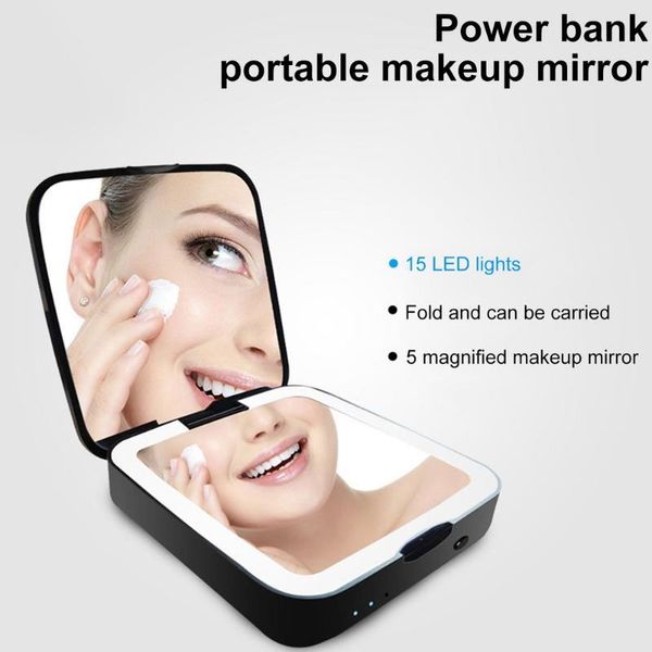 

compact mirrors 5x magnification makeup mirror with led lamp folding power bank