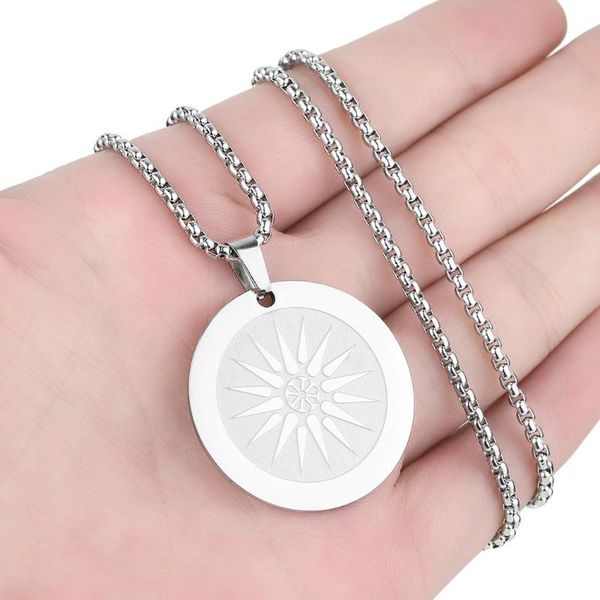 

pendant necklaces cxwind fashion men women engraved star necklace stainless steel trendy chain charm round choker jewelry gift, Silver
