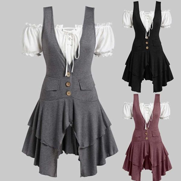 

fashion trend blouse women casual plus size blouse button pocket layered tank set vintage shirt blusas polyester mujer de moda 2021, White