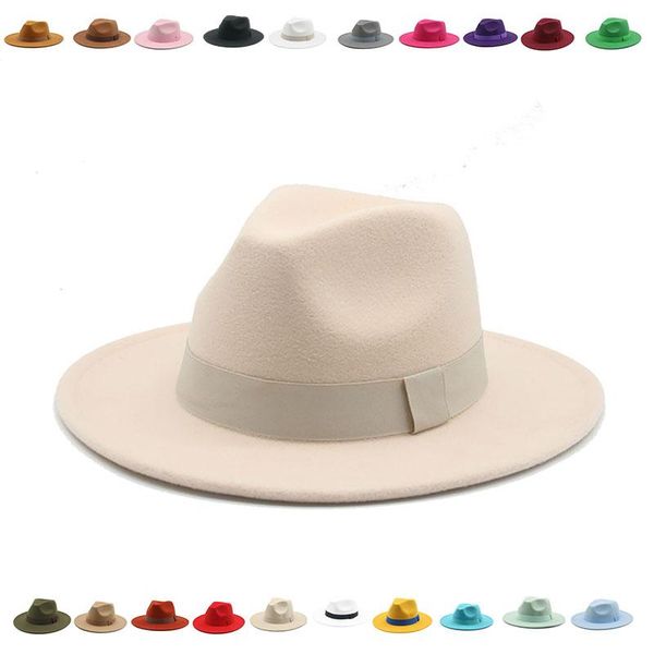 

wide brim hats fedora hat women ribbon band men classic beige white wedding winter women's 2021 gorras hombre, Blue;gray