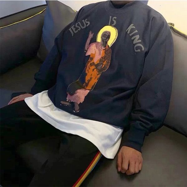 

men's casual shirts foaming printing jesus is king sweatshirts men women 1:1 -quality loose kanye west crewneck orbq, White;black