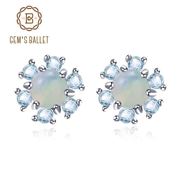 

stud gem's ballet naturally african opal sky blue z floral vintage earrings 925 sterling silver women fine jewelry, Golden;silver