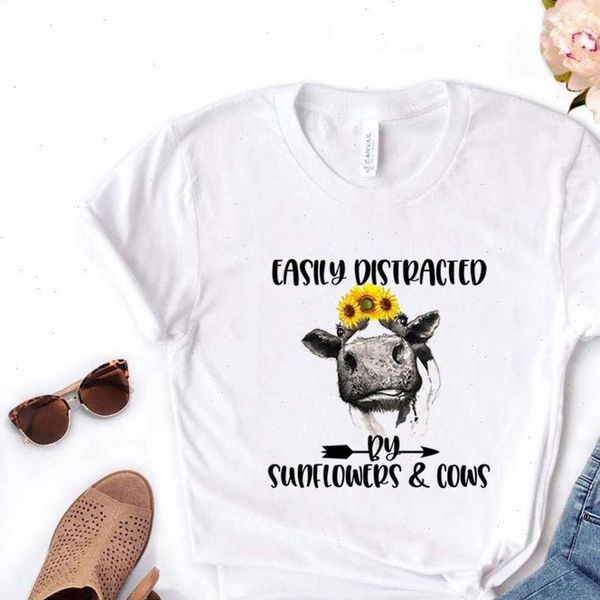 

women t shirt sunflowers cow print tshirt women short sleeve o neck loose t shirt ladies causal tee shirt clothes, White