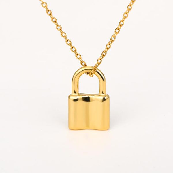 

pendant necklaces stainess steel gold color necklace christmas gift lock for women and men collier lover jewelry, Silver