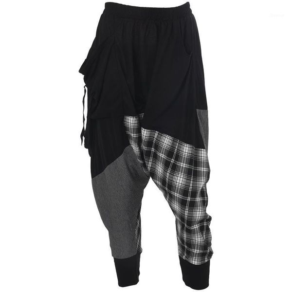 

women's pants & capris hip-hop splice lattice sweat double bag harem baggy cotton blend-black, Black;white