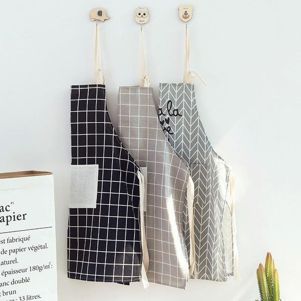 

1pcs plaids striped cotton linen apron woman bibs home cooking baking coffee shop cleaning aprons kitchen accessory