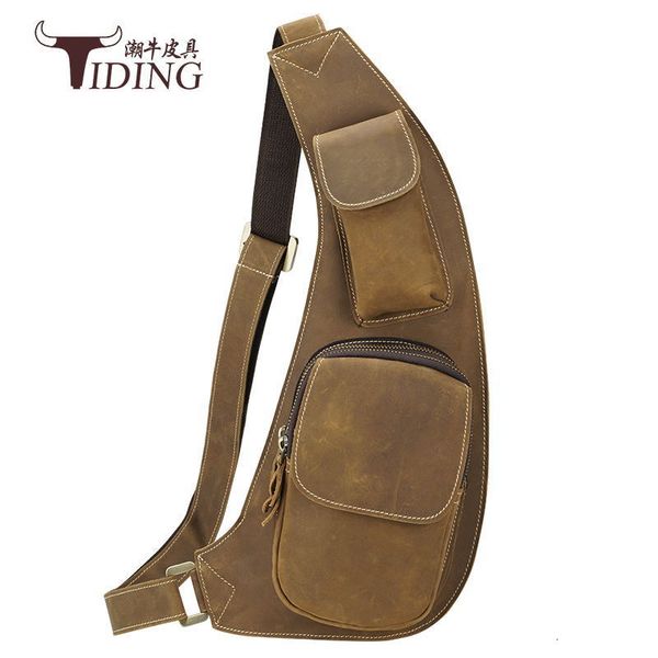 

waistbags packs luggage crazy horse skin chest head leather men's leisure bag messenger single shoulder outdoor sports bags