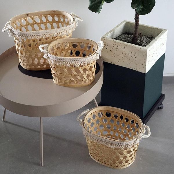 

storage baskets 3 pcs nordic woven portable basket kitchen organizer picnic fruit bread small rattan deskdecor