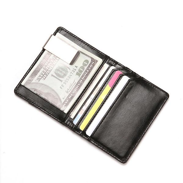 

wallets creative pu leather men's wallet fashion stainless steel dollar clip multi-card card holder, Red;black
