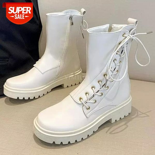 

autumn winter ankle boots fashion round toe women lace up platform botas mujer motorcycle high heel zip botas altas mujer #fc1e, Black