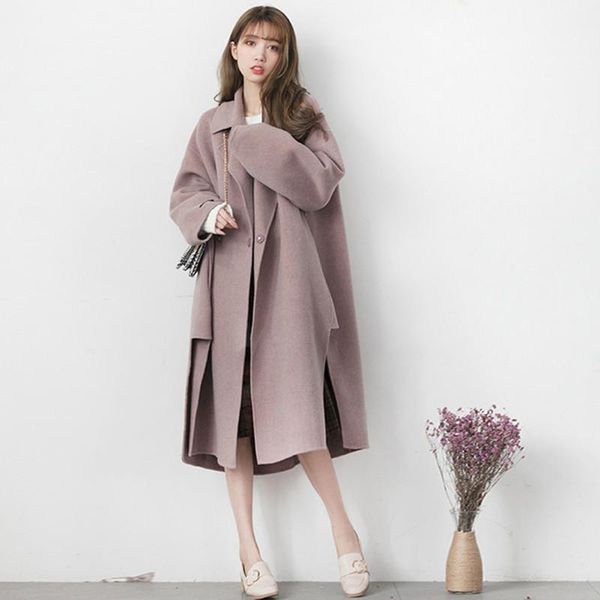 

new 2021 fashion winter coat women oversize cashmere wool outerwear female long thicken warm woolen overcoat female trench coats, Black