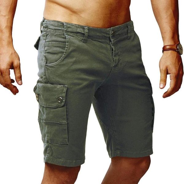 

men's shorts 2021 fashion men casual solid color button zip multi-pockets quick dry gym sport cotton beach trousers, White;black