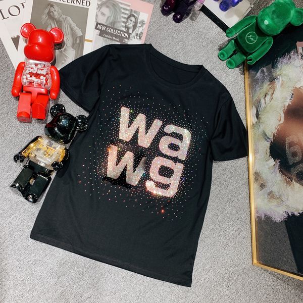 

new designer 2021 ms t-shirt stereo nail bead camellia garden round collar short sleeve t-shirt6a8ok, White