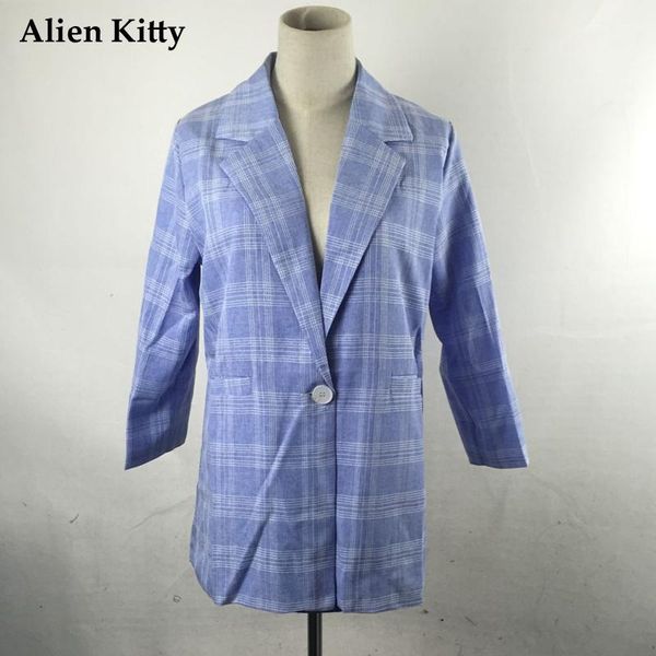 

women's suits & blazers alien kitty casual with skirt 2021 autumn long coat&short skirts 2 piece set plaid suit female office fashion, White;black